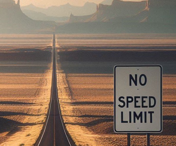 Road sign showing "No speed limit"