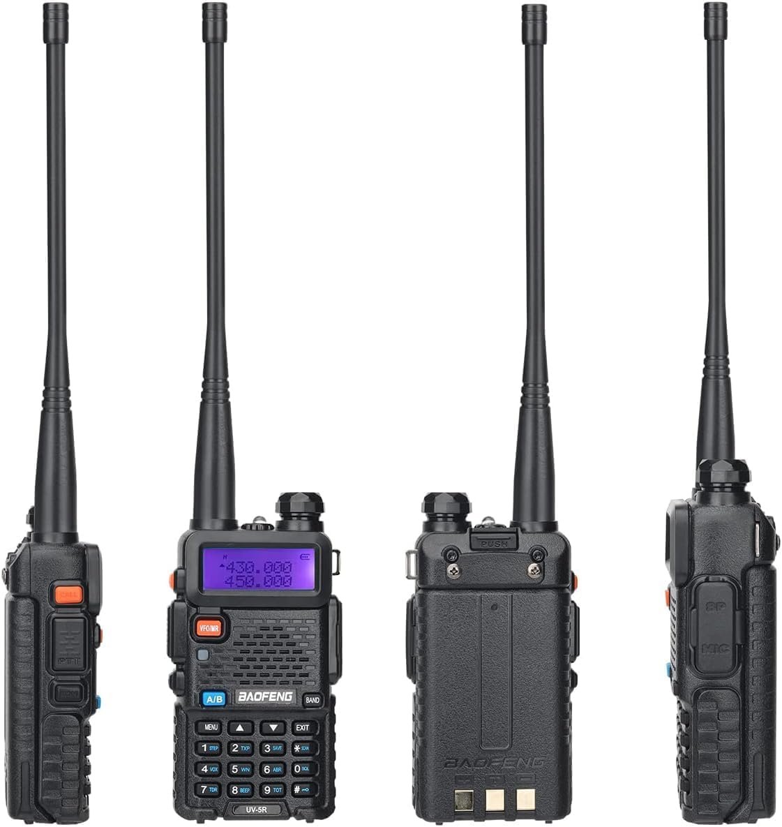 Four views of a UV5R transceiver.