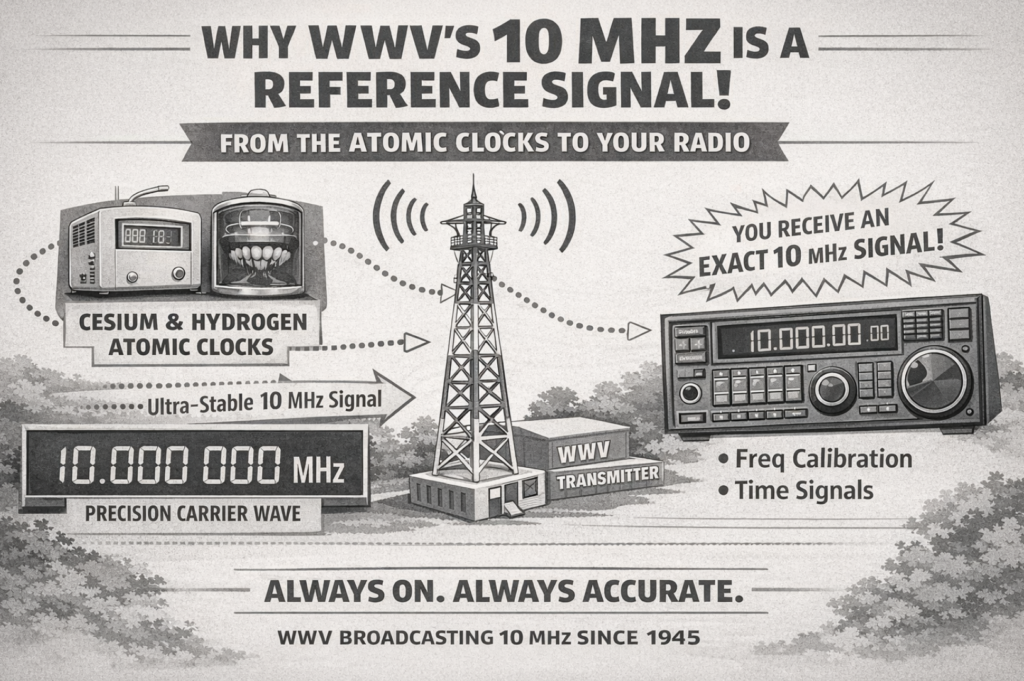 WWV's 10MHz carrier wave is a reference signal, locked to atomic clocks at NIST.