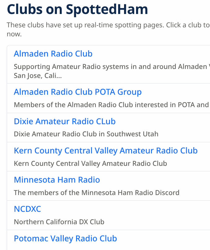 A growing list of clubs on spottedham.com